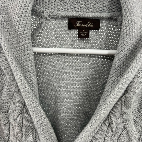 Tasso Elba men’s collared cardigan light gray M cable knit casual office fall - Picture 5 of 7